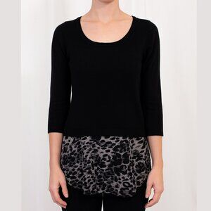 *Le Chateau Black Sweater Leopard Print Layered Blouse